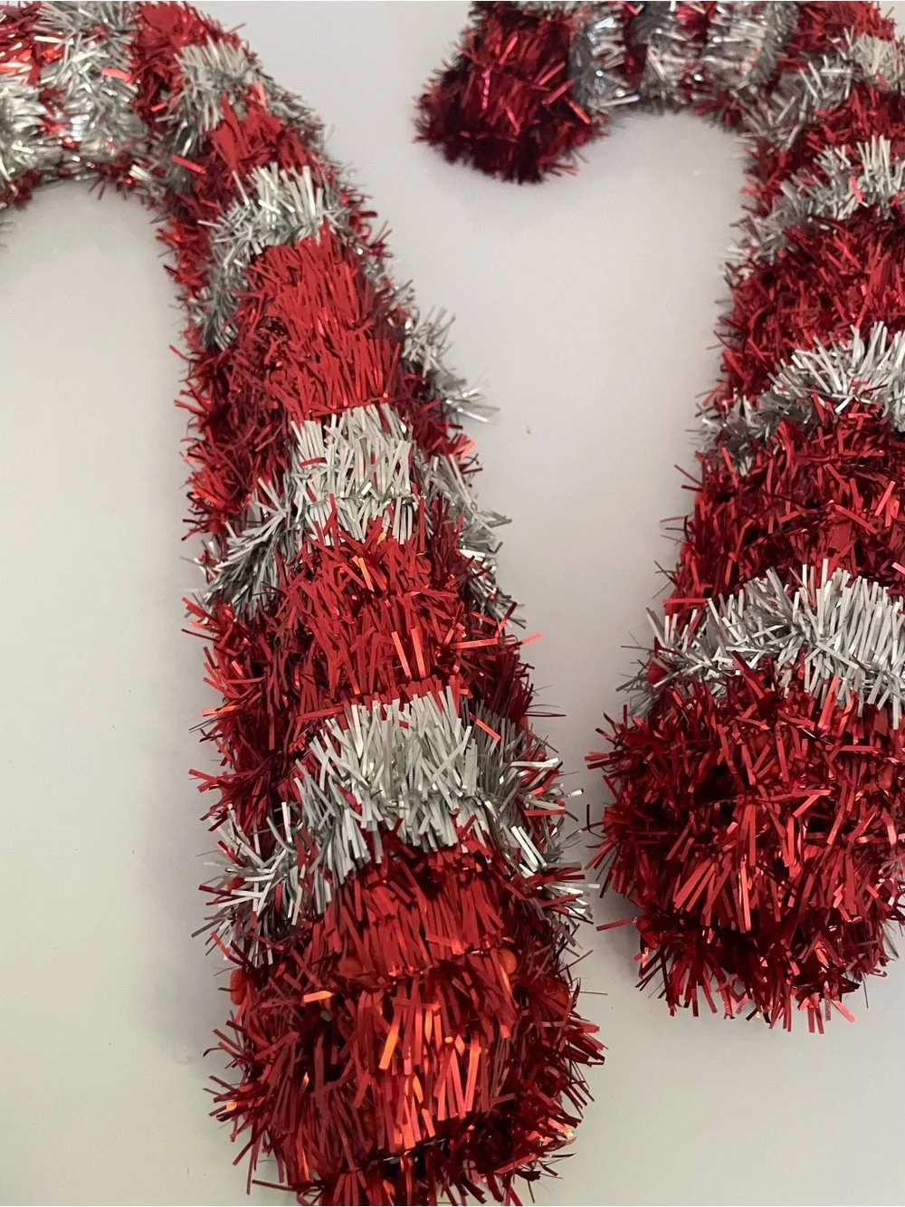 New 2 Tinsel Candy Cane Hanging Decoration 17” x 7.5 x 2” Red/Silver